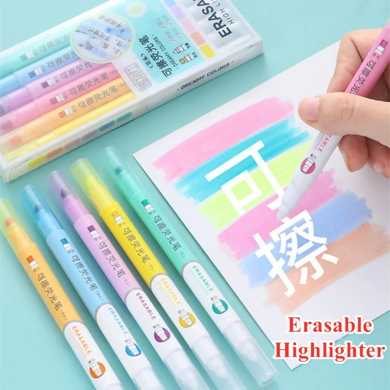 Highlighter Set Pastel - Conjunto de marcadores apagáveis de 6